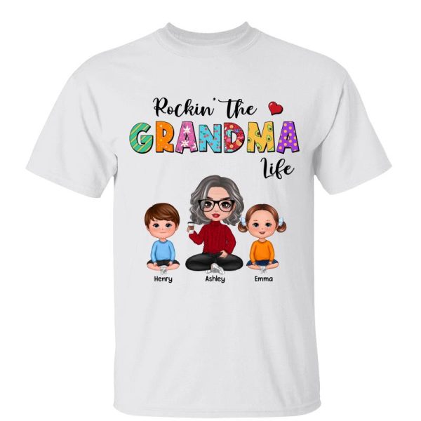 Rockin‘ Grandma Life Colorful Pattern Personalized Shirt Sale - Image 4