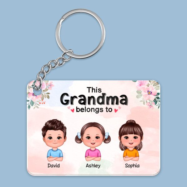 This Grandma Mom Belongs To Doll Kids Floral Personalized Acrylic Keychain Hot on Sale