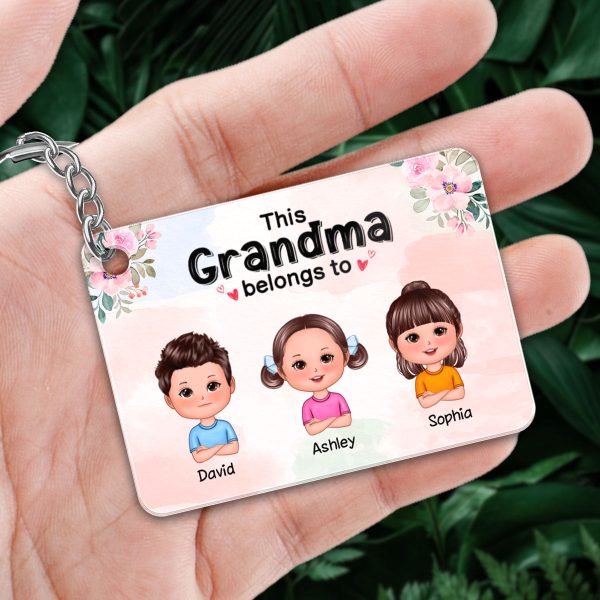 This Grandma Mom Belongs To Doll Kids Floral Personalized Acrylic Keychain Hot on Sale - Image 2