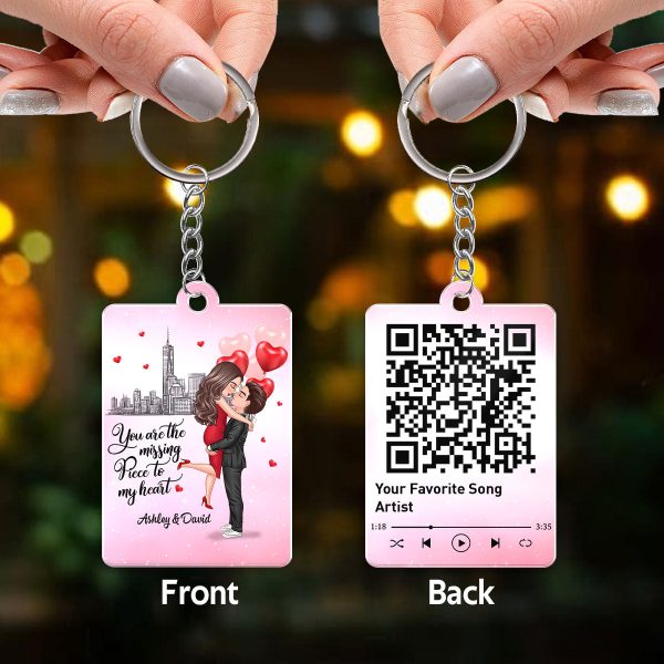 The Missing Piece Doll Couple Hugging Kissing Favorite Song Scannable QR Code Personalized Acrylic Keychain Online now - Image 3