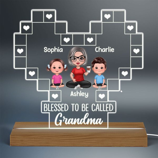 Grandma Heart Blessed Personalized Heart Acrylic LED Night Light For Sale - Image 3