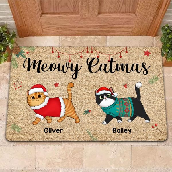 Meowy Catmas Cute Walking Fluffy Cat Christmas Personalized Doormat Online Hot Sale - Image 2