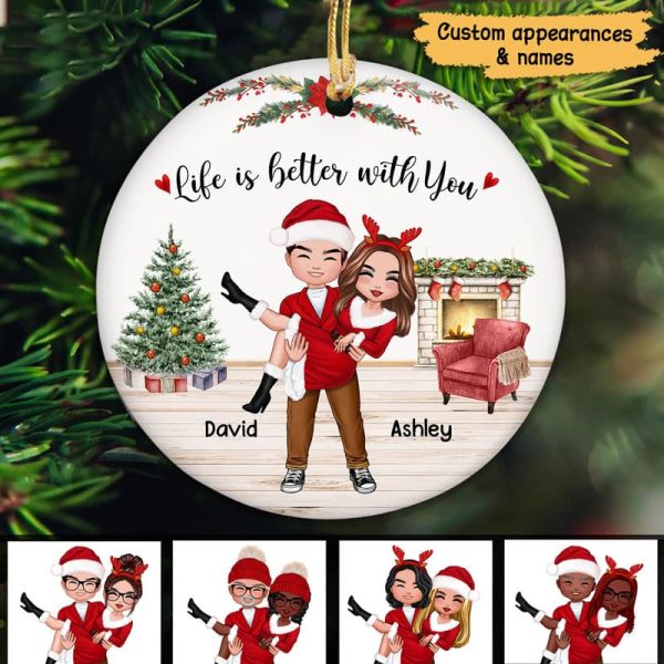 Couple Man Holding Woman Life Is Better With You Personalized Circle Ornament For Discount - Image 2