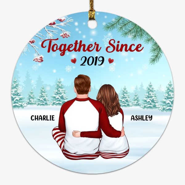 Pajamas Back View Couple In Snow Personalized Circle Ornament Online Hot Sale - Image 4
