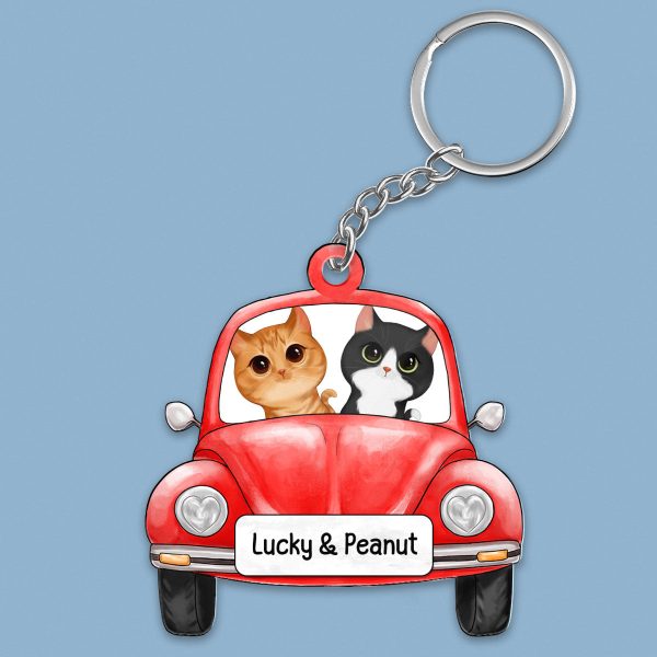 Watercolor Fluffy Cats On Car Personalized Acrylic Keychain Hot on Sale - Image 2