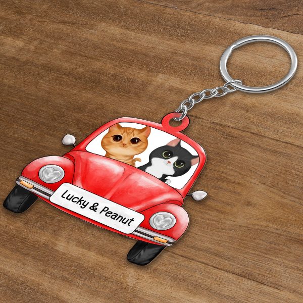 Watercolor Fluffy Cats On Car Personalized Acrylic Keychain Hot on Sale - Image 3