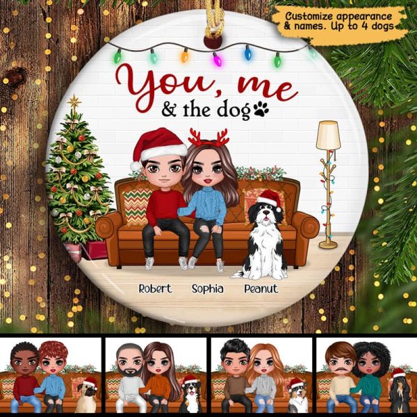 Couples & Dogs On Sofa Personalized Circle Ornament For Discount