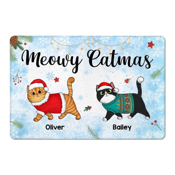 Meowy Catmas Cute Walking Fluffy Cat Christmas Personalized Doormat Online Hot Sale