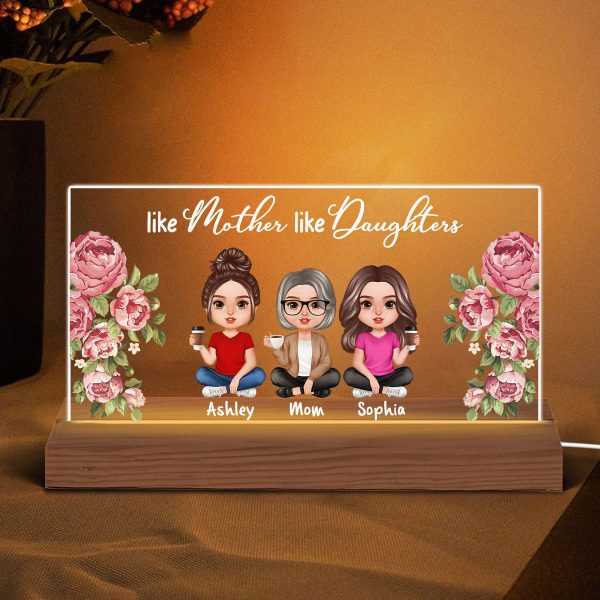 Realistic Doll Mother Daughter Flower Frame Personalized Acrylic Custom Shape LED Night Light Online now - Image 3