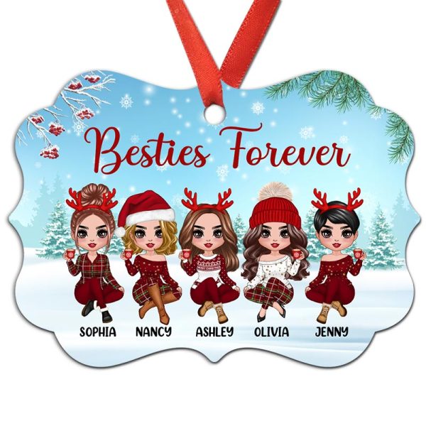 Doll Besties Sisters Sitting In Snow Personalized Christmas Ornament Discount