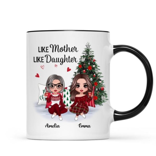 Doll Mother And Daughters Sitting Beside Christmas Tree Personalized Mug Online now - Image 5