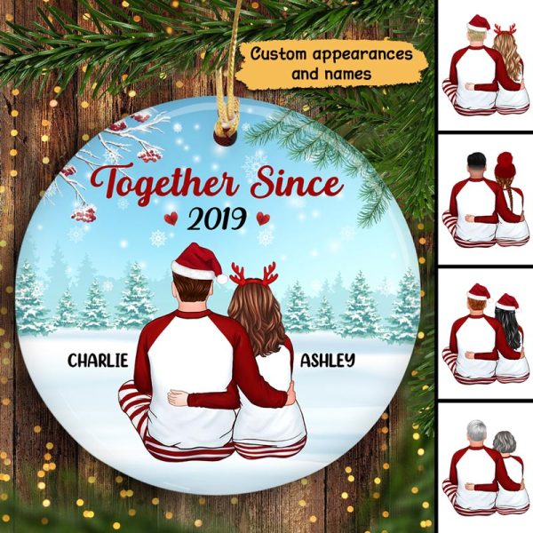 Pajamas Back View Couple In Snow Personalized Circle Ornament Online Hot Sale - Image 2
