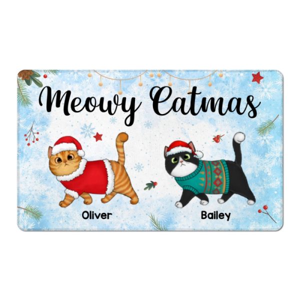 Meowy Catmas Cute Walking Fluffy Cat Christmas Personalized Doormat Online Hot Sale - Image 5