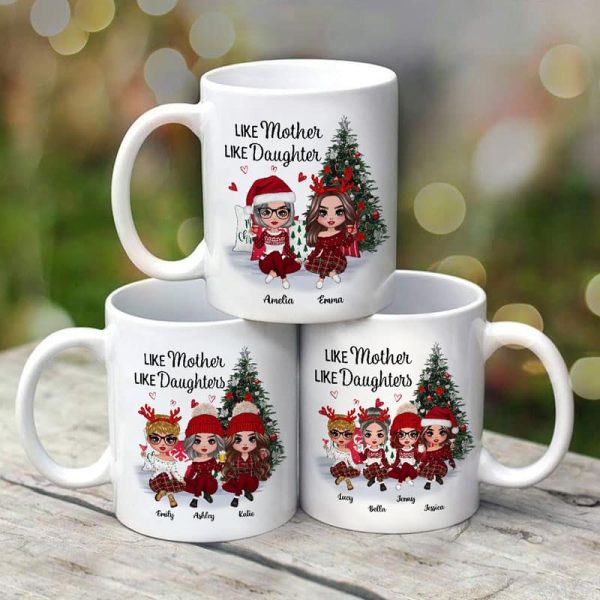 Doll Mother And Daughters Sitting Beside Christmas Tree Personalized Mug Online now - Image 3