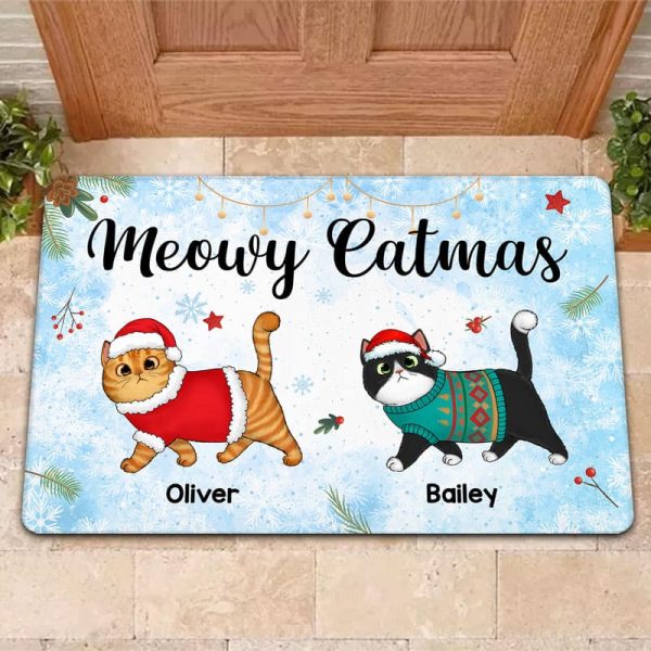 Meowy Catmas Cute Walking Fluffy Cat Christmas Personalized Doormat Online Hot Sale - Image 3