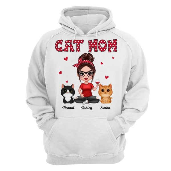 Watercolor Cute Cats Polka Dot Pattern Doll Cat Mom Personalized Shirt Online Sale - Image 2