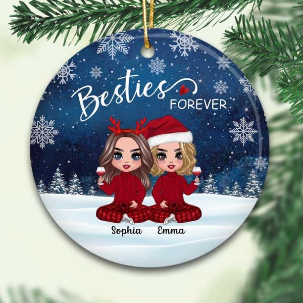 Doll Besties Sitting Snow Background Personalized Circle Ornament Discount - Image 3