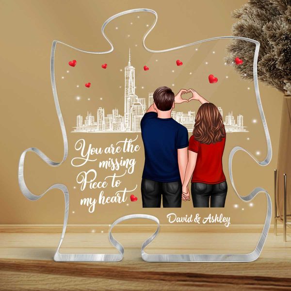 The Missing Piece To My Heart Couple Heart Hands Personalized Puzzle Acrylic Plaque on Sale