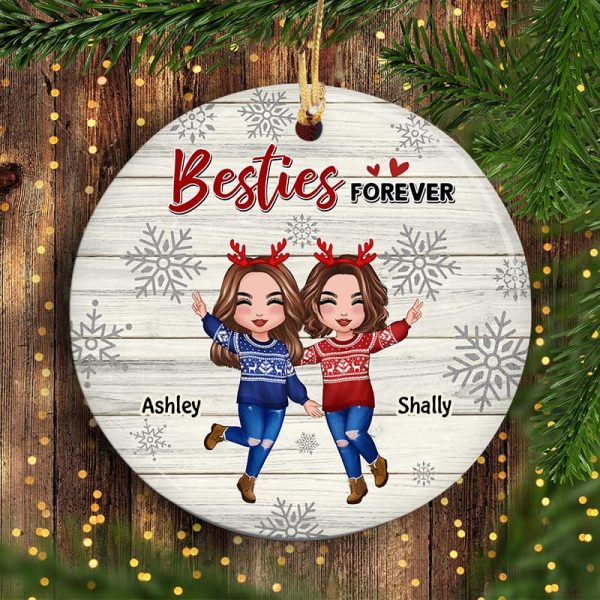Best Friends Sisters Snowflakes Stripe Personalized Circle Ornament Supply - Image 2
