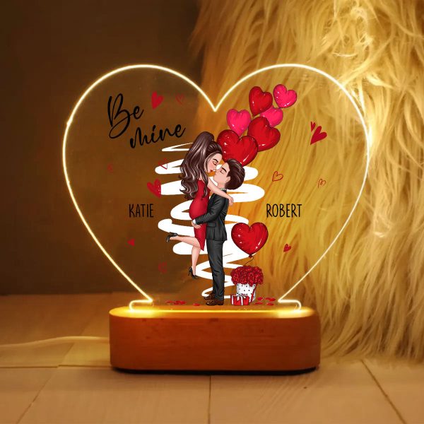 Be Mine Doll Couple Kissing Personalized Heart Plaque LED Night Light - Gift For Him Gift For Her Cheap - Image 2