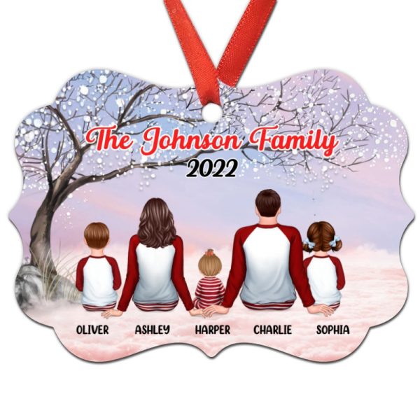 Family Pajamas Sitting Blossom Tree Personalized Christmas Ornament For Discount - Image 4