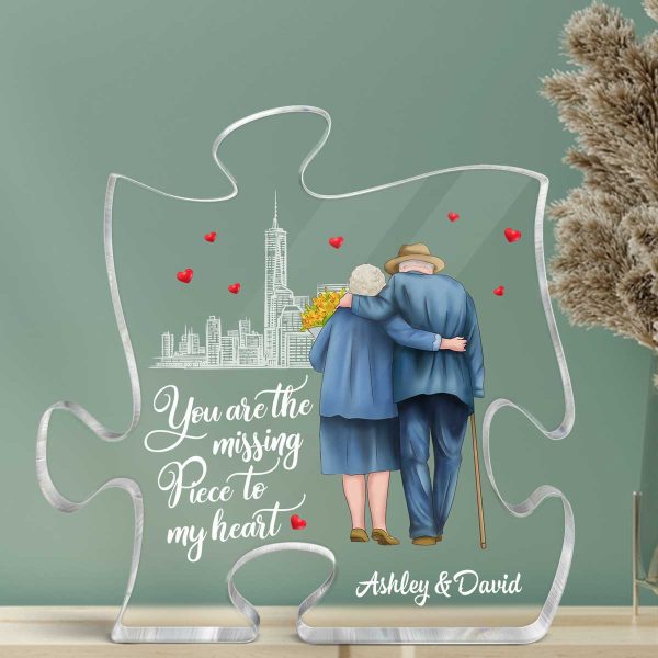 The Missing Piece To My Heart Old Couple Personalized Puzzle Acrylic Plaque Cheap