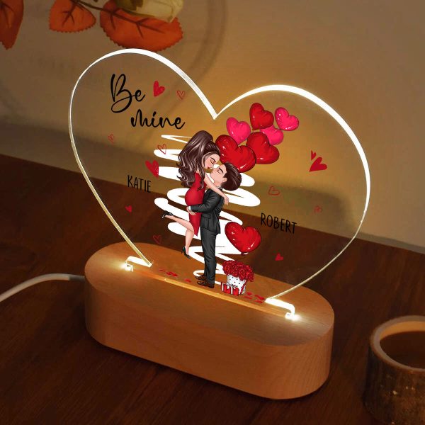 Be Mine Doll Couple Kissing Personalized Heart Plaque LED Night Light - Gift For Him Gift For Her Cheap - Image 5