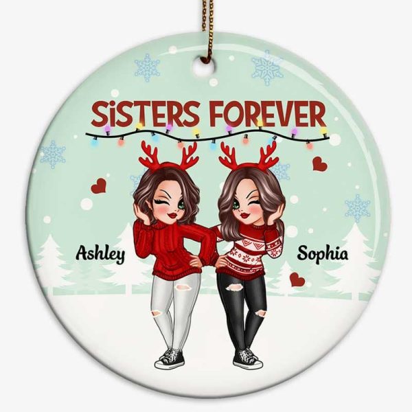 Best Friends Sisters Green Background Personalized Circle Ornament Hot on Sale