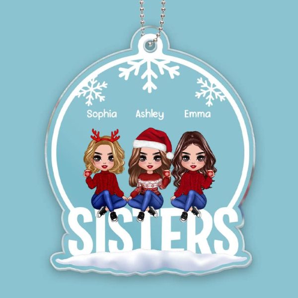 Sisters Sitting On Words Personalized Acrylic Ornament Online Sale - Image 2